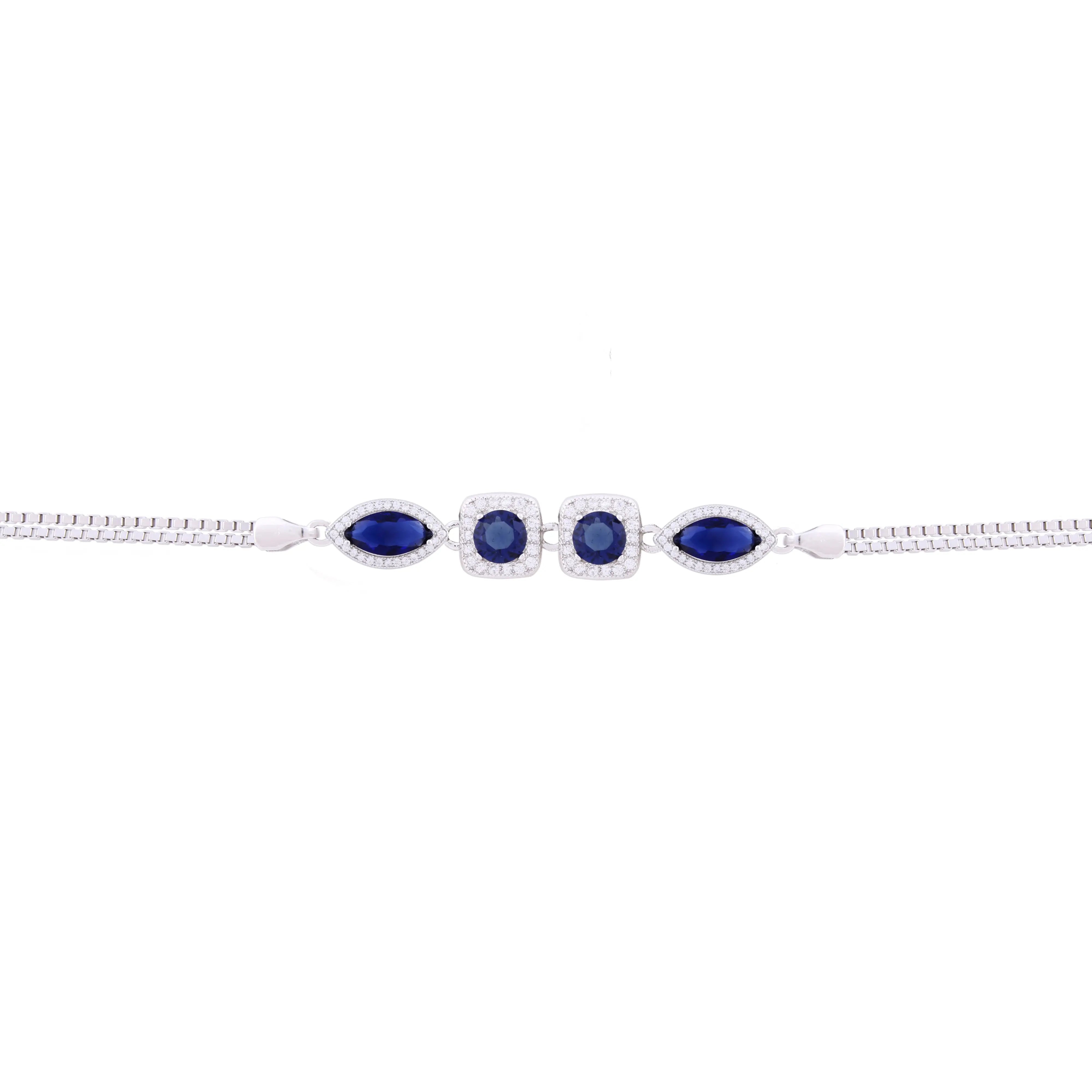 Asfour Box Chain Bracelet With Blue Zircon Stones in 925 Sterling Silver