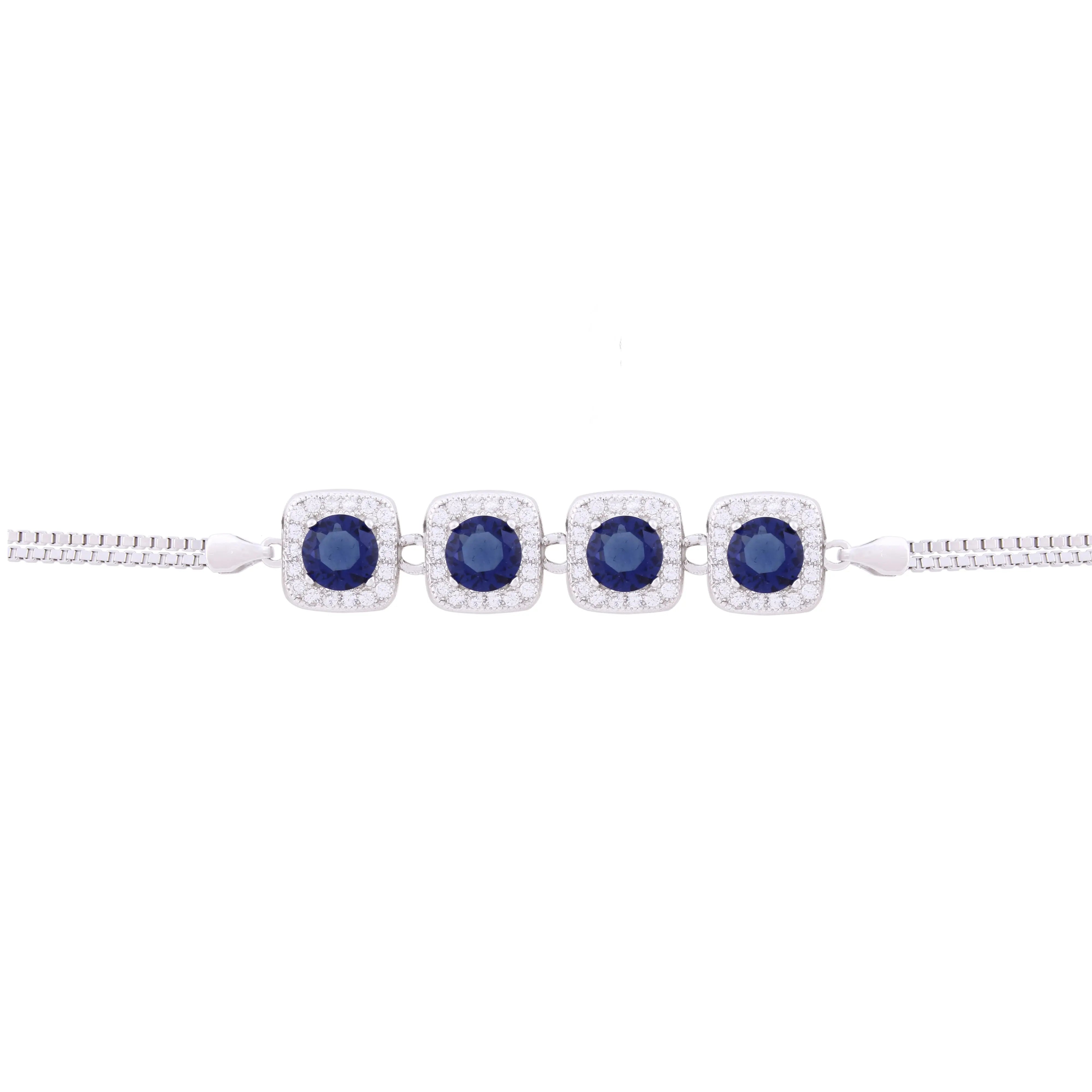 Asfour Box Chain Bracelet With Blue Zircon Stones in 925 Sterling Silver