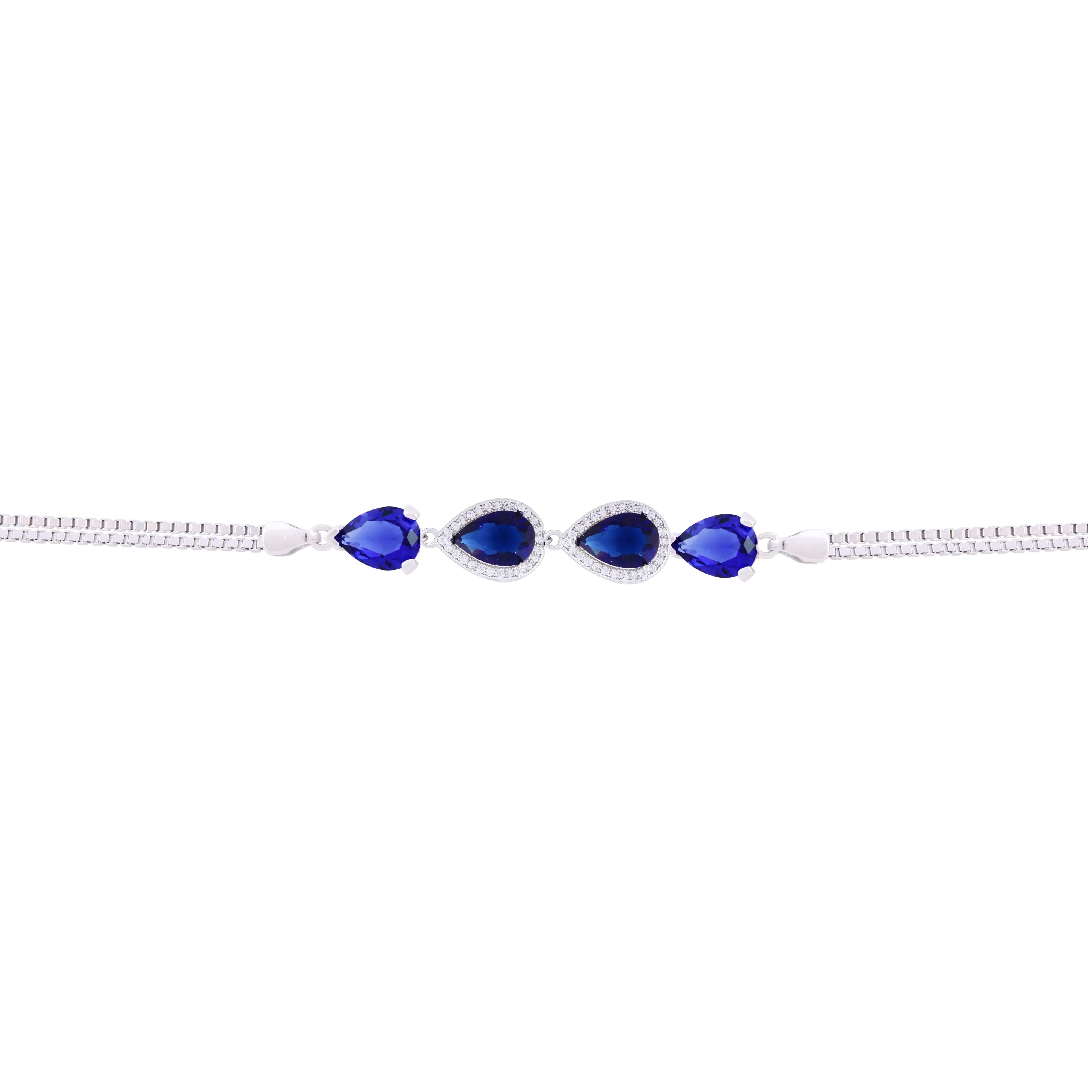 Asfour Box Chain Bracelet With Blue Zircon Stones in 925 Sterling Silver