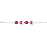 Asfour Box Chain Bracelet With Red Pear & Heart Stones in 925 Sterling Silver