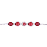 Asfour Box Chain Bracelet With Red Zircon Stones in 925 Sterling Silver