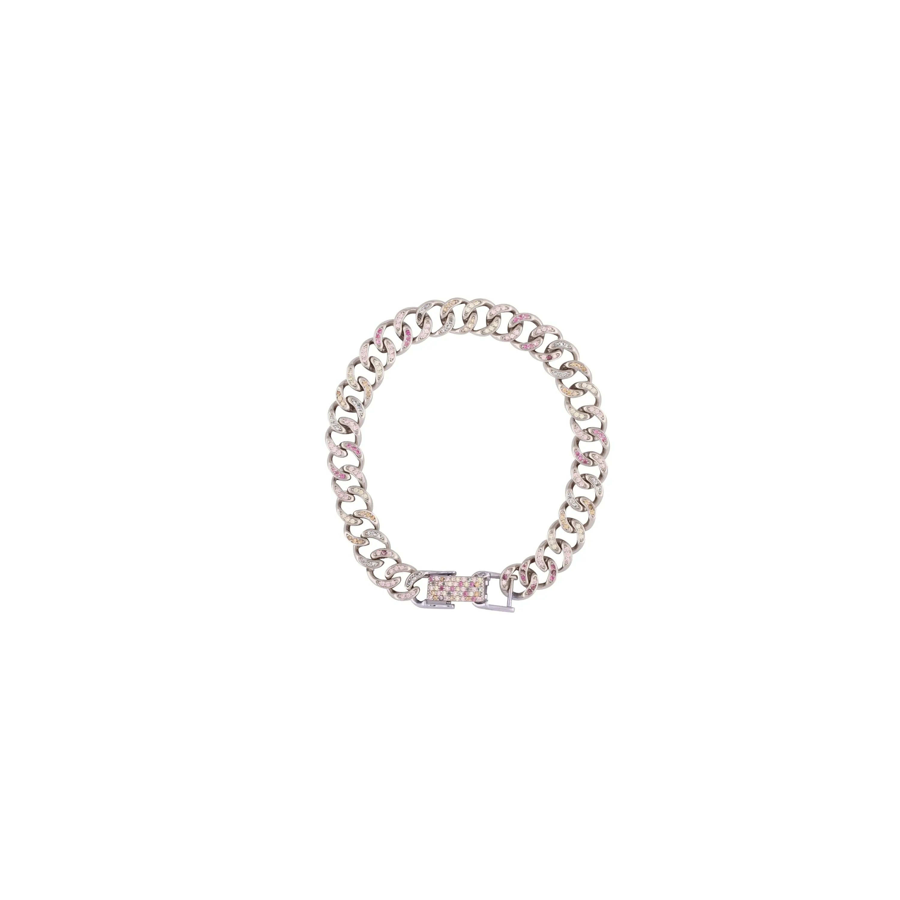 Asfour Chain Bracelet In 925 Sterling Silver Stone Zircon Round Asfour