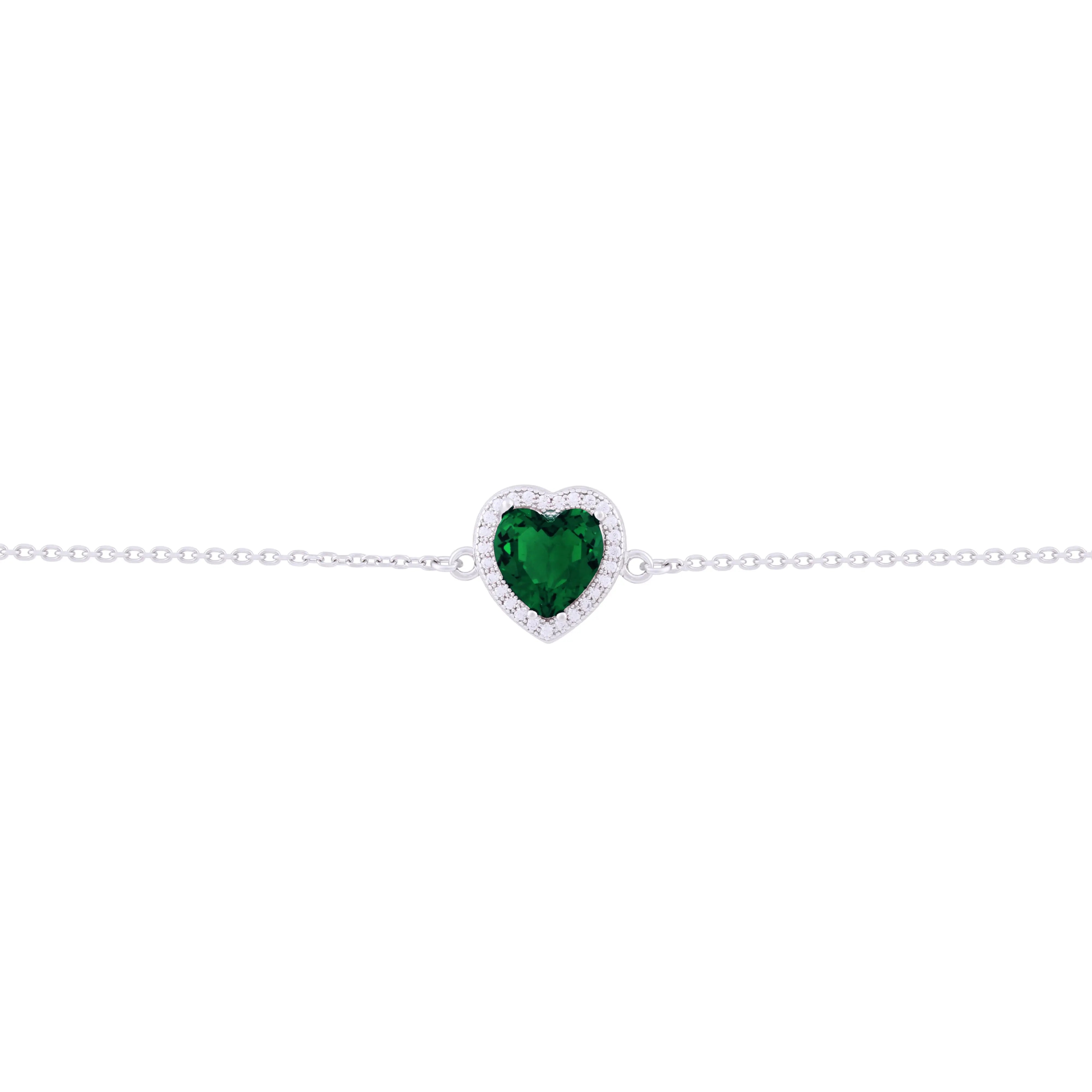 Asfour Chain Bracelet With Green Heart in 925 Sterling Silver