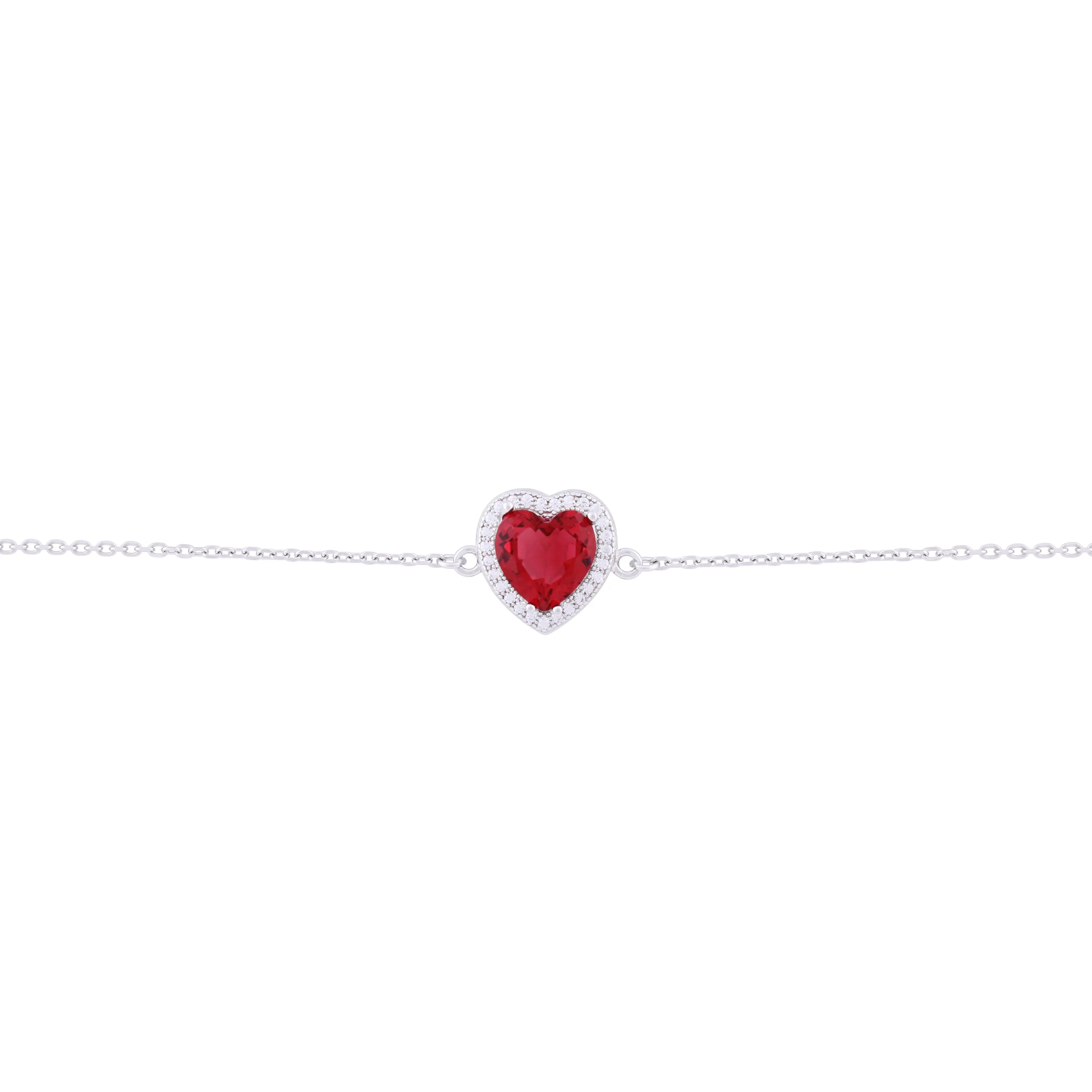 Asfour Chain Bracelet With Red Heart in 925 Sterling Silver