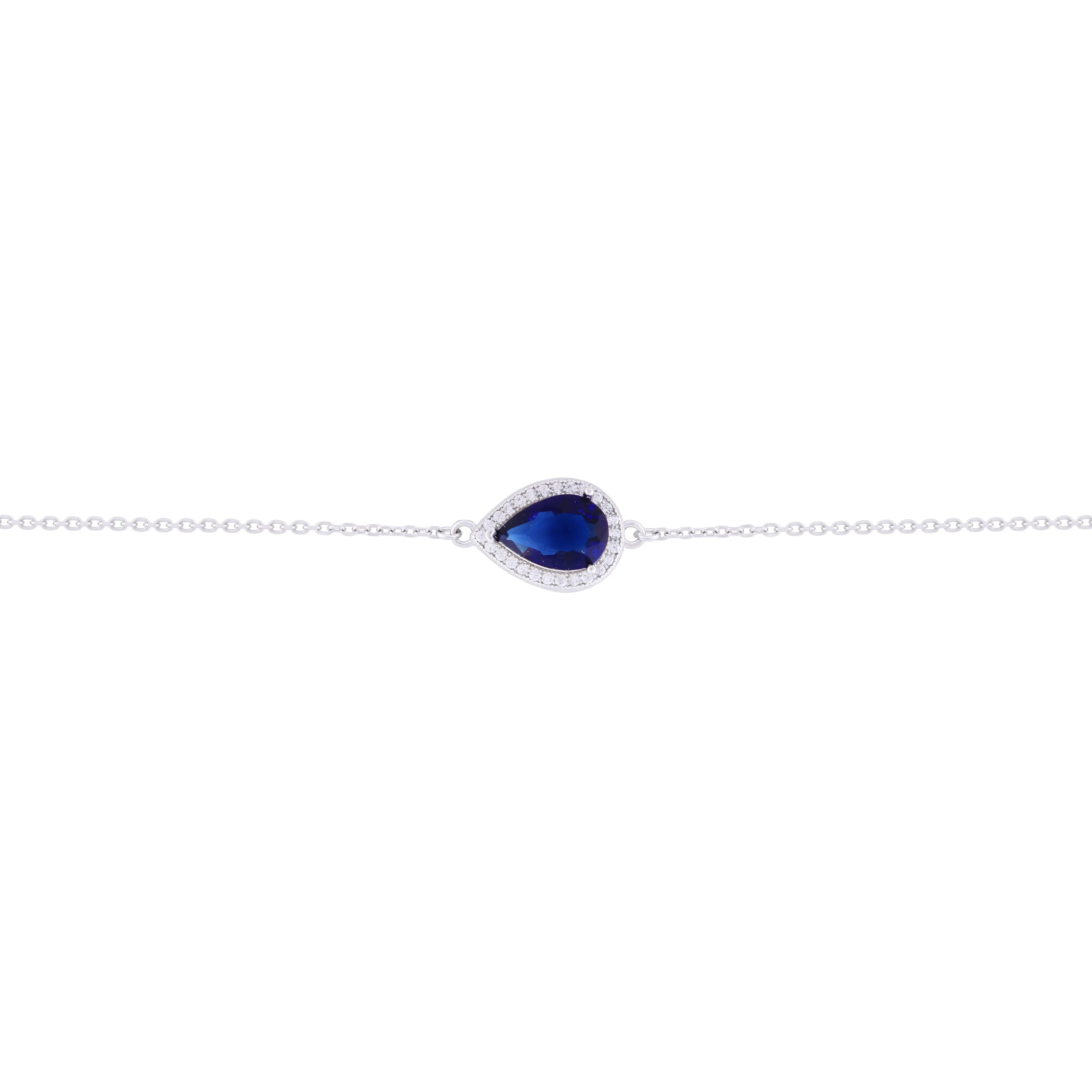 Asfour Chain Bracelet with Blue Stone In 925 Sterling Silver