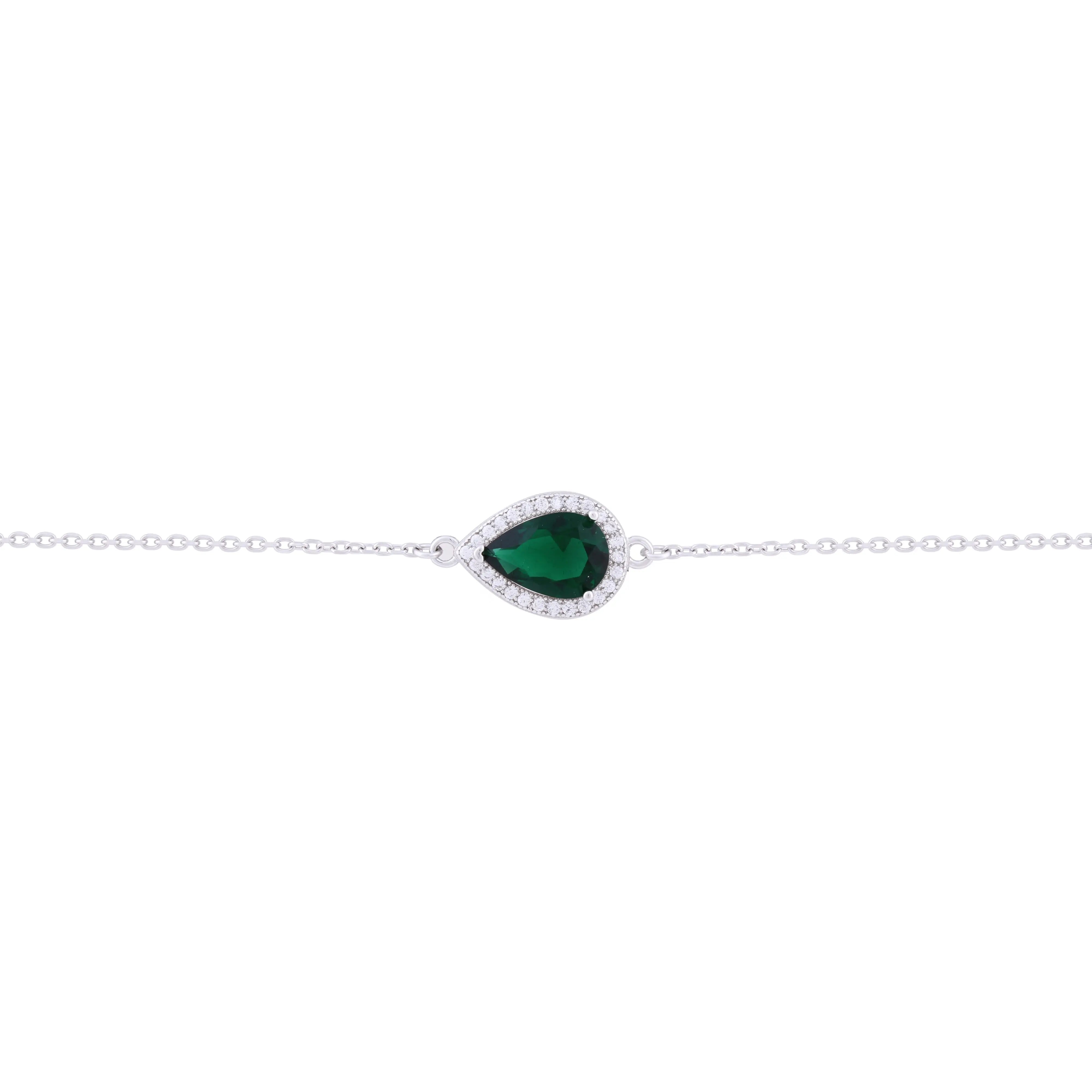 Asfour Chain Bracelet with Green Stone In 925 Sterling Silver