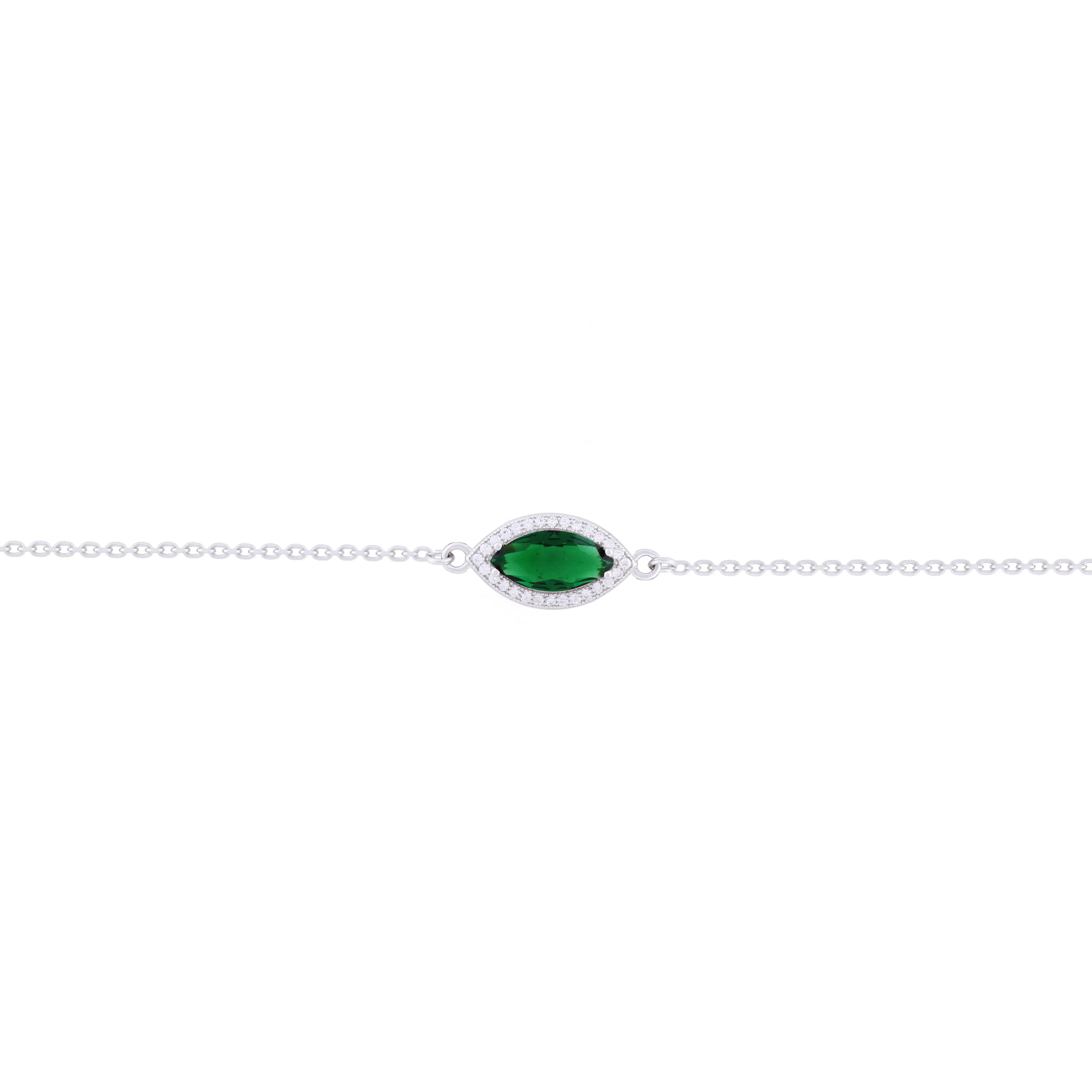Asfour Chain Bracelet with Green Zircon Stone In 925 Sterling Silver