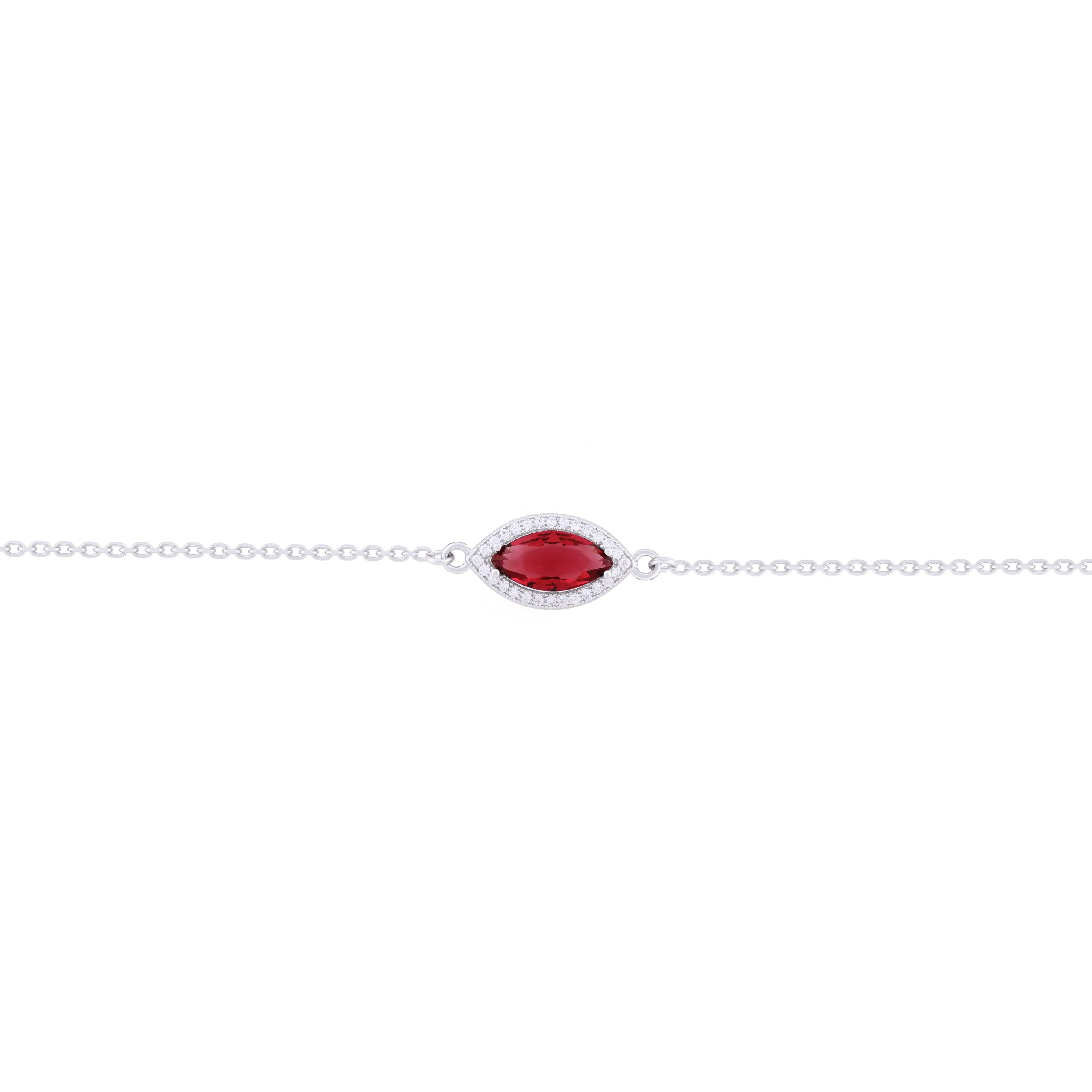 Asfour Chain Bracelet with Red Zircon Stone In 925 Sterling Silver
