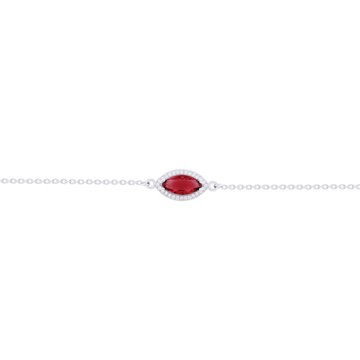 Asfour Chain Bracelet with Red Zircon Stone In 925 Sterling Silver