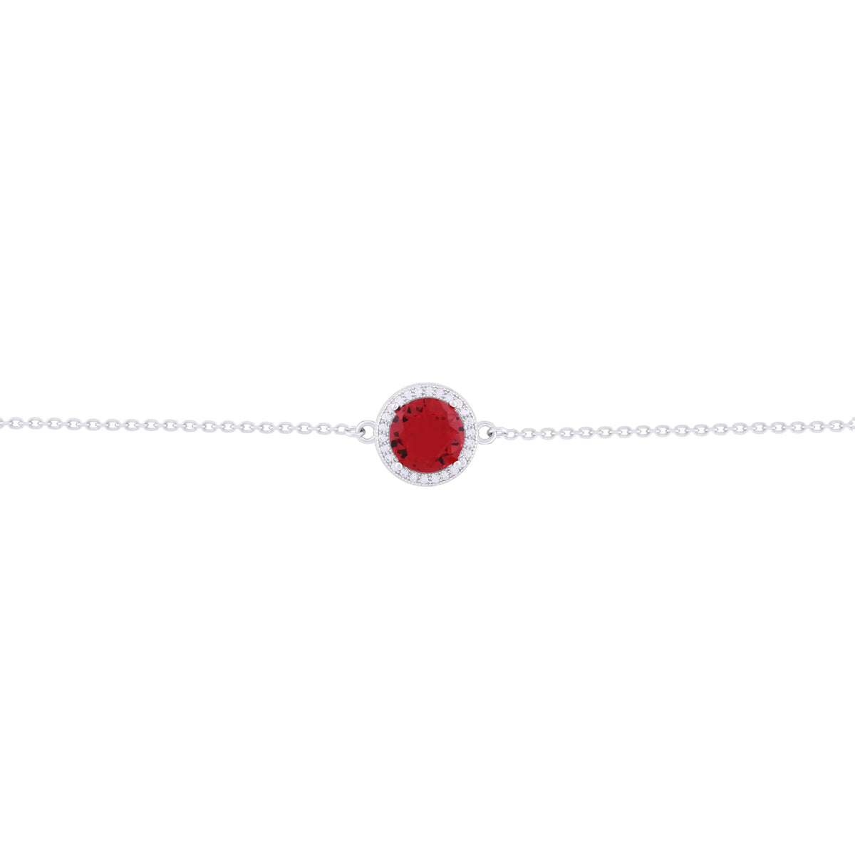 Asfour Chain Bracelet with Red Zircon Stone In 925 Sterling Silver