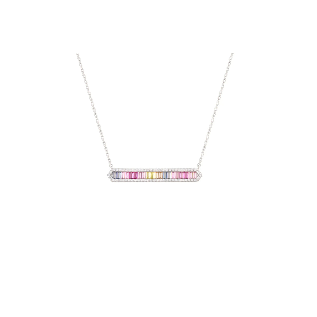 Asfour Chain Necklace In 925 Sterling Silver Stone Zircon Round And Rectangle-NecKlaces-Asfour Crystal