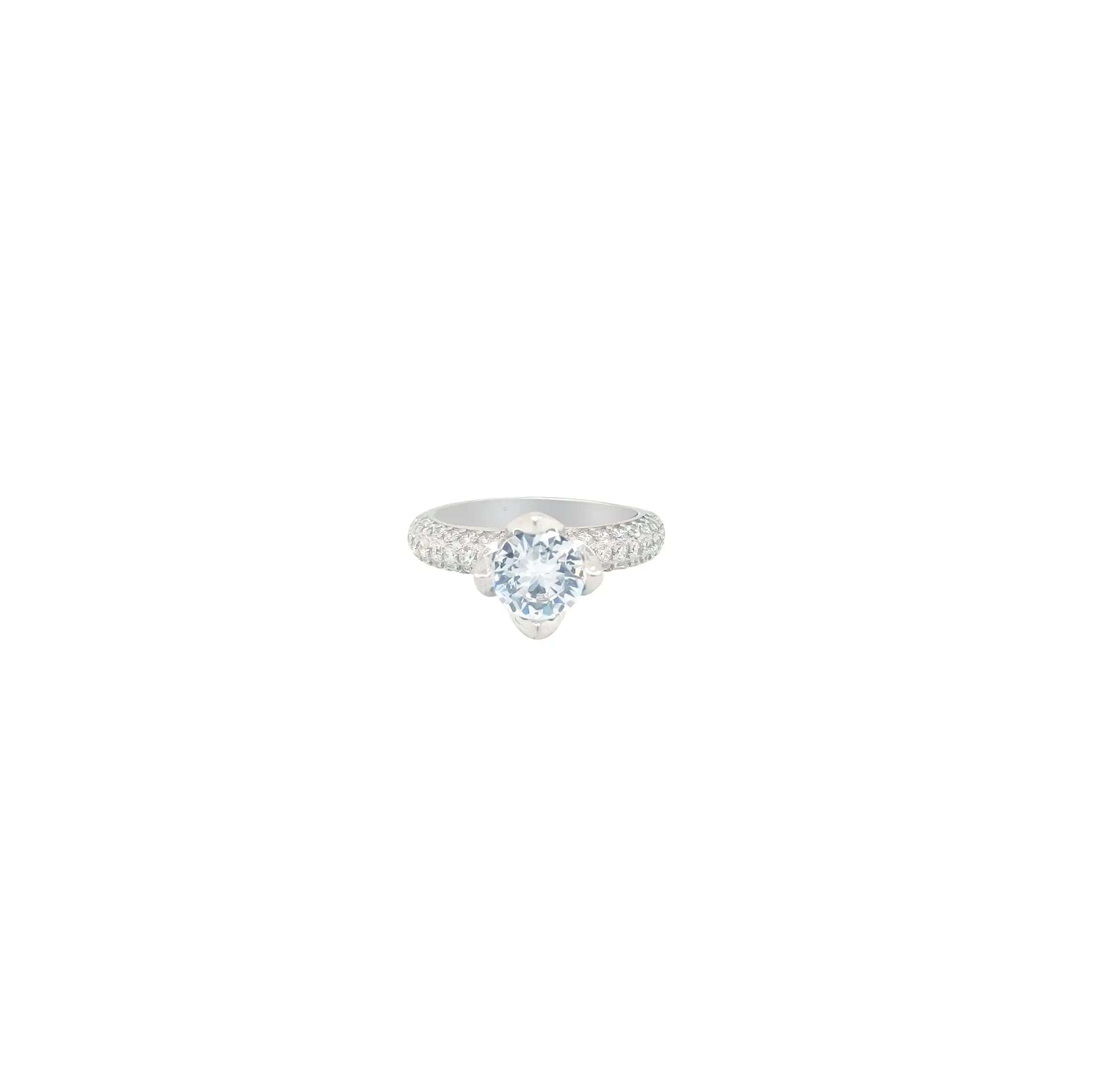 Asfour Crystal 925 Silver Circle Ring With Clear Zircon Lobes - Silver - Size 7