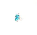 Asfour Crystal 925 Silver Heart Ring With Transparent & Aqua Zircon Lobes - Silver - Size 8