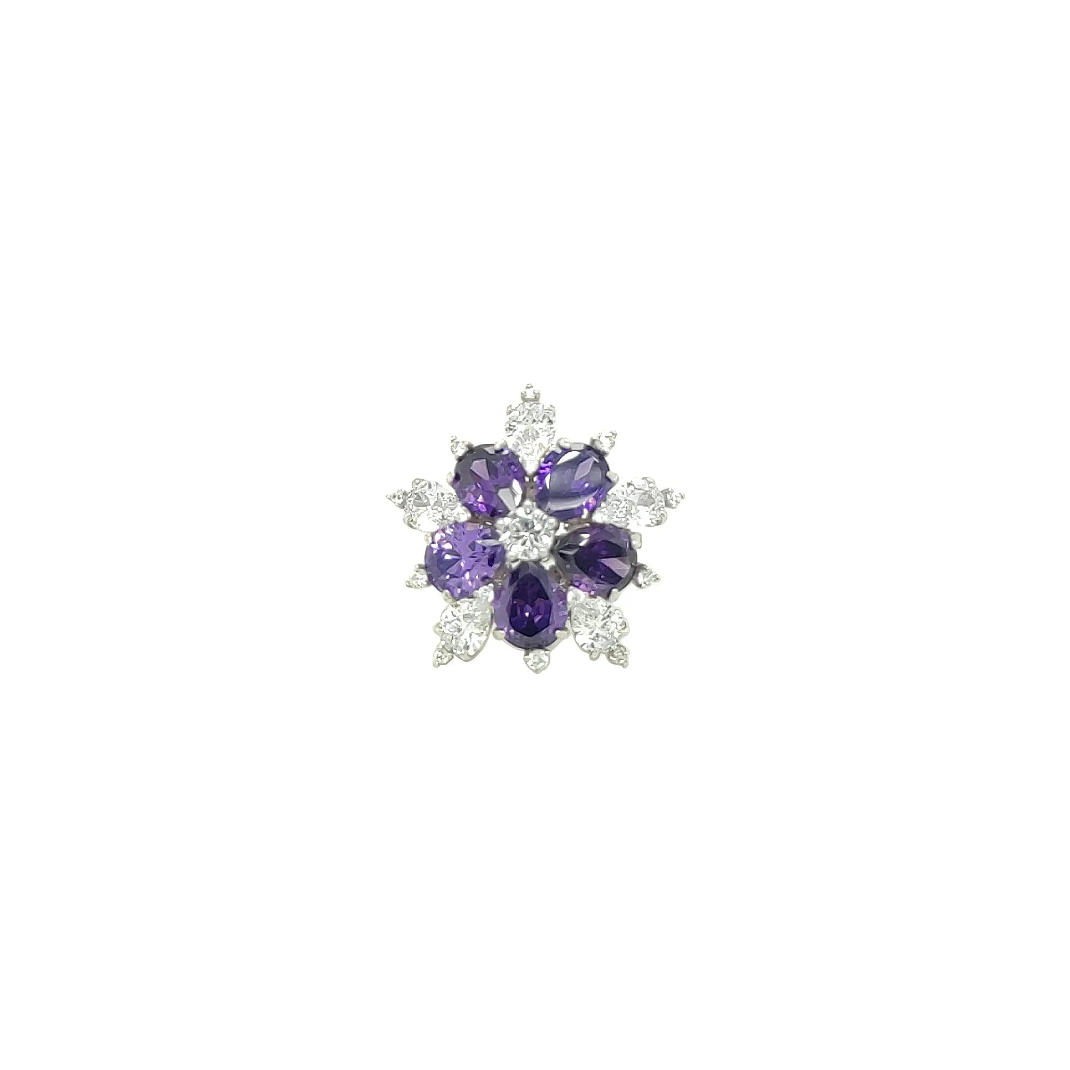 Asfour Crystal 925 Silver Heart Ring With Transparent & Tanzanite Zircon Lobes - Silver - Size 9