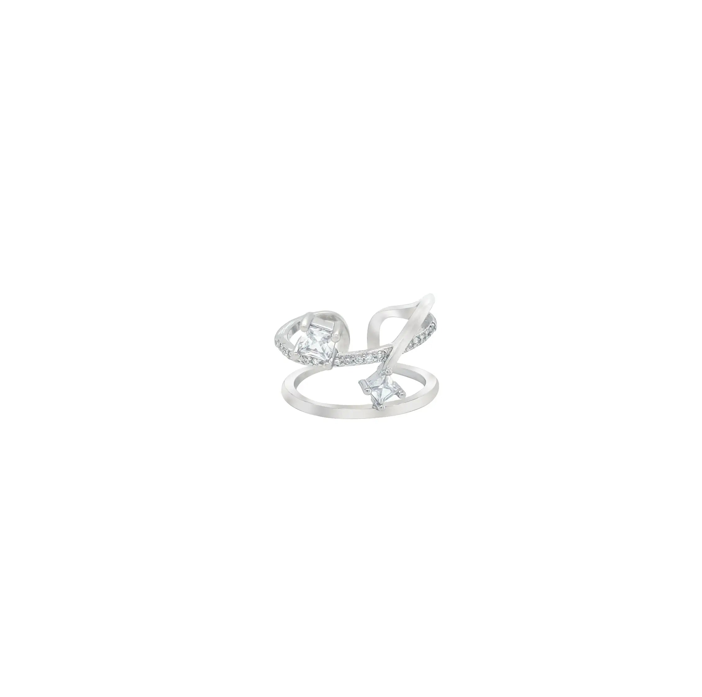 Asfour Crystal 925 Silver Horseshoe Ring With Clear Zircon Lobes - Silver