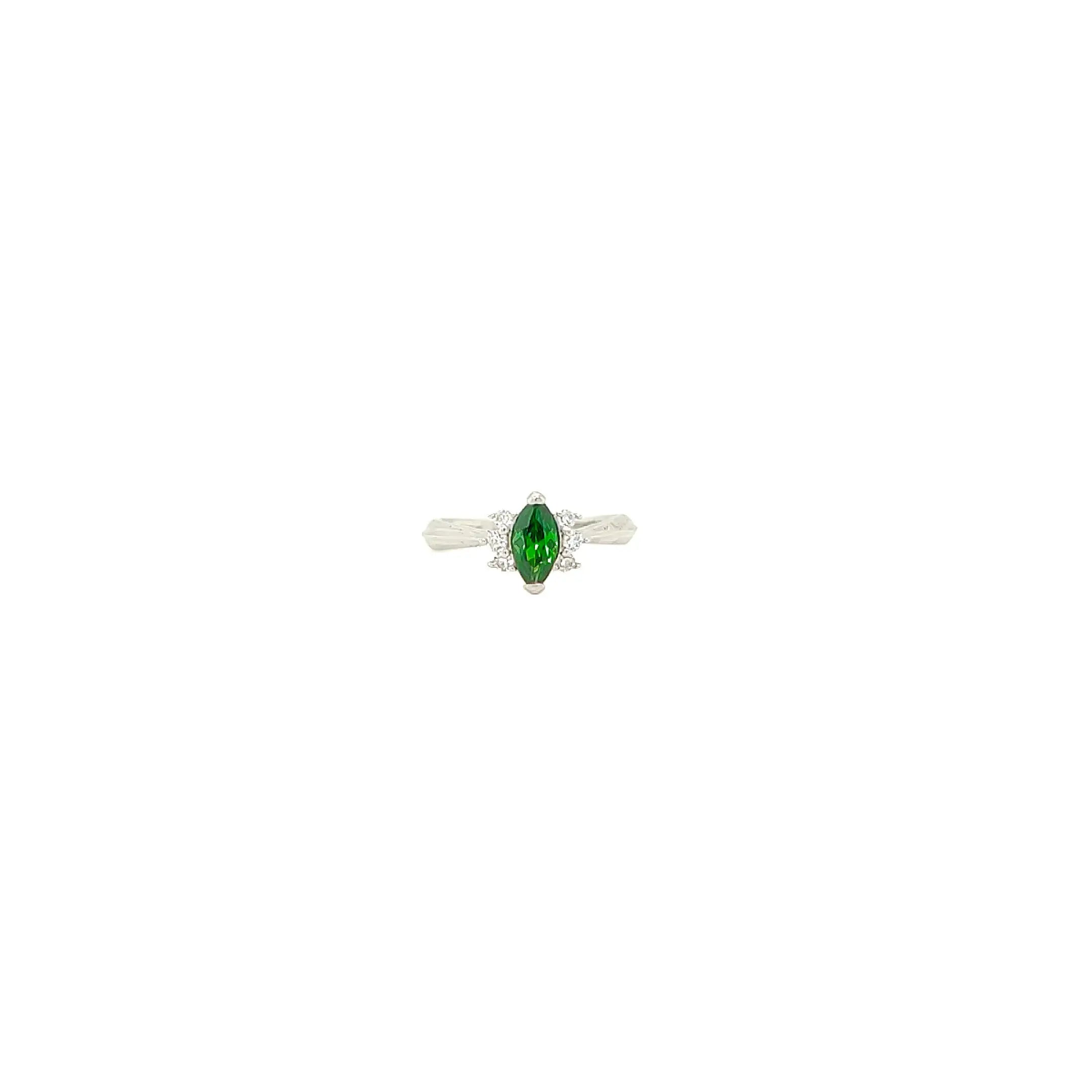 Asfour Crystal 925 Silver Oval Oval Shaped Ring With Transparent & Green Zircon Lobes - Silver - Size 7