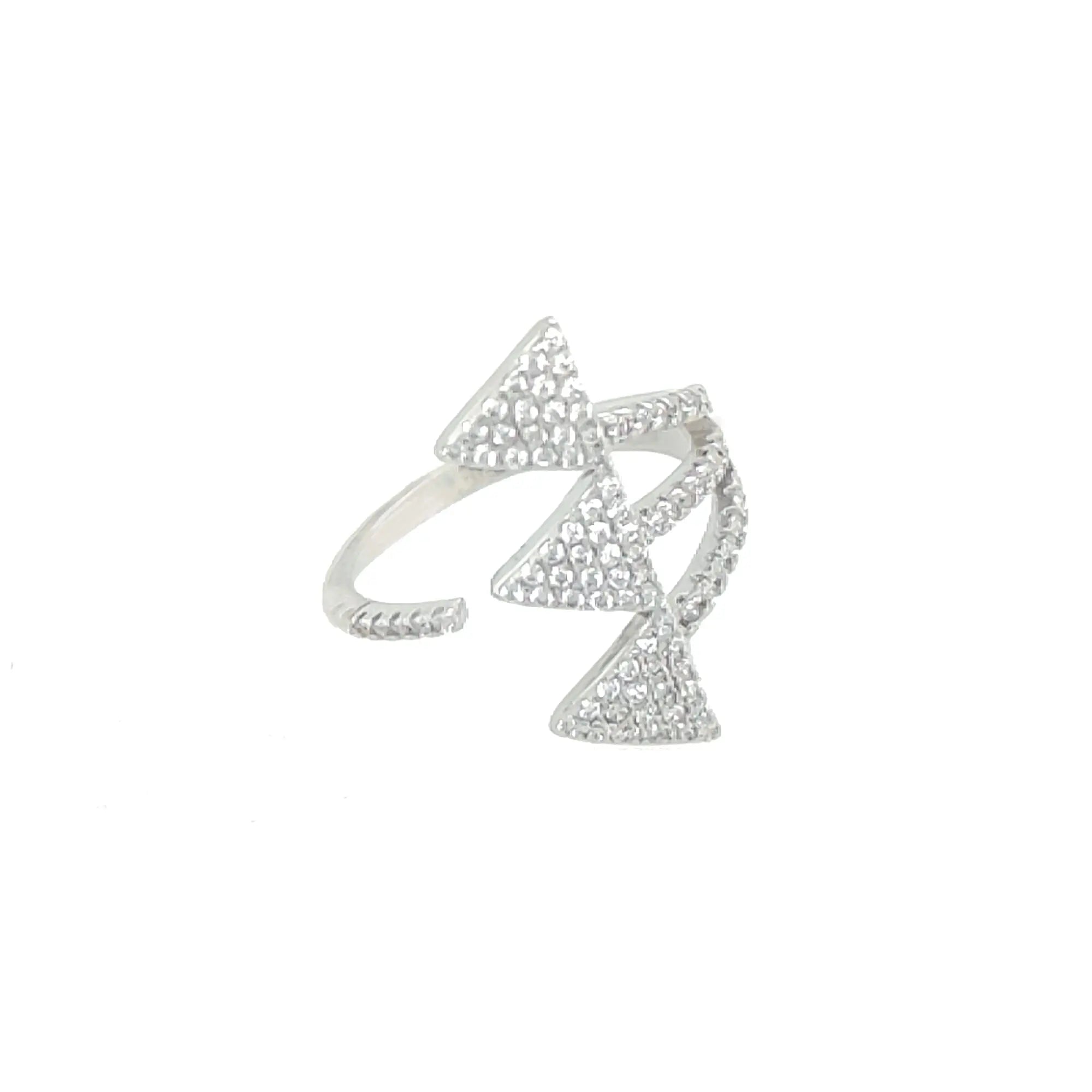 Asfour Crystal 925 Silver Three Triangle Shape With Clear Crystal Lobes Ring -  Silver 