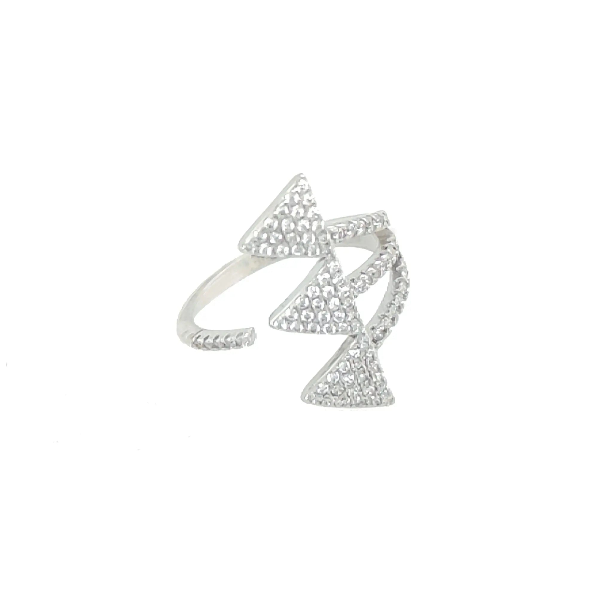 Asfour Crystal 925 Silver Three Triangle Shape With Clear Crystal Lobes Ring -  Silver