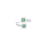 Asfour Crystal 925 Silver Two Square Shapes With Green Crystal Lobes Ring - Silver