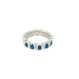 Asfour Crystal 925 Silver With Blue & Clear Crystal Lobes Ring - Silver  Size 7