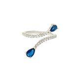 Asfour Crystal 925 Silver With Two Blue Crystal Lobes Ring - Silver