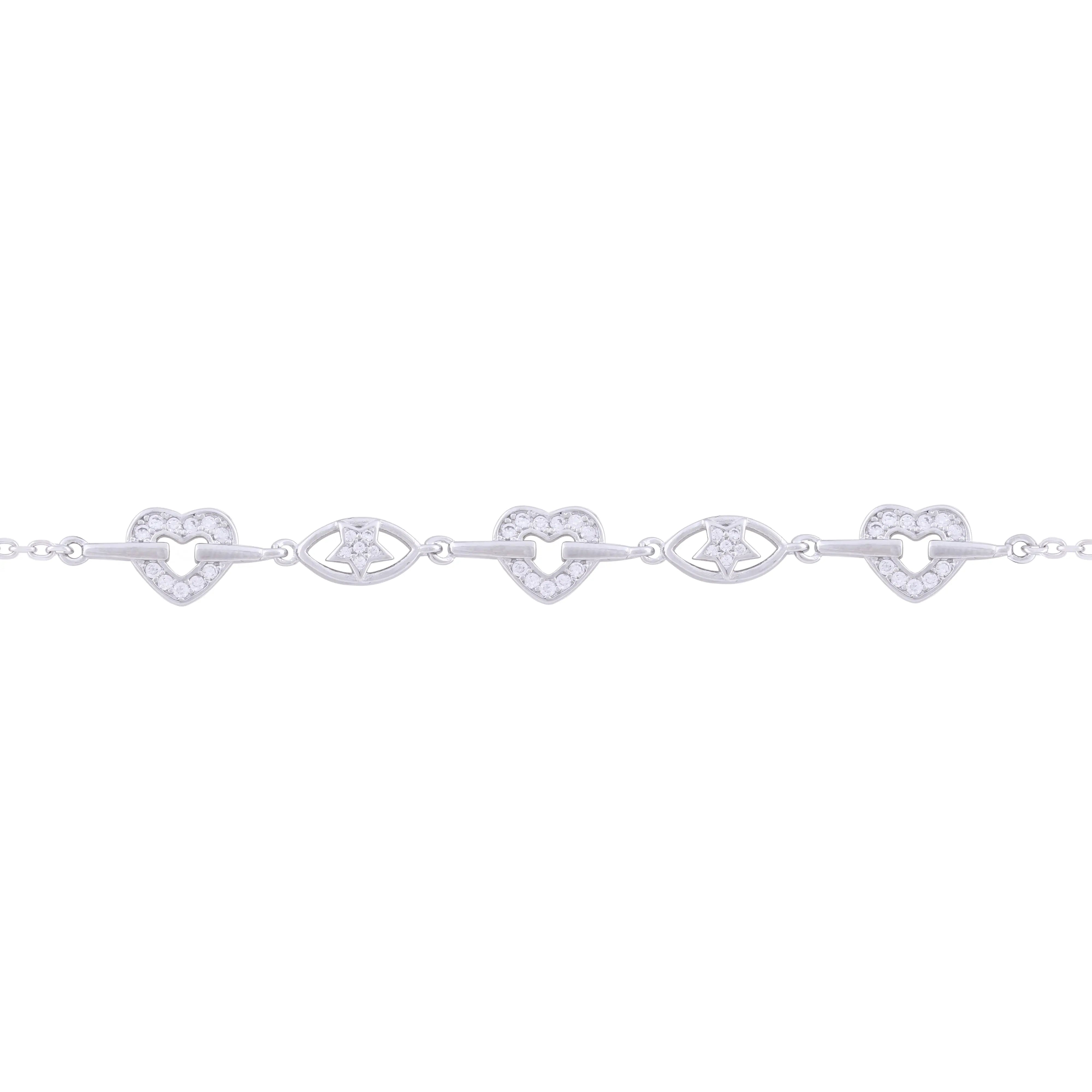 Asfour Hearts Chain Bracelet in 925 Sterling Silver