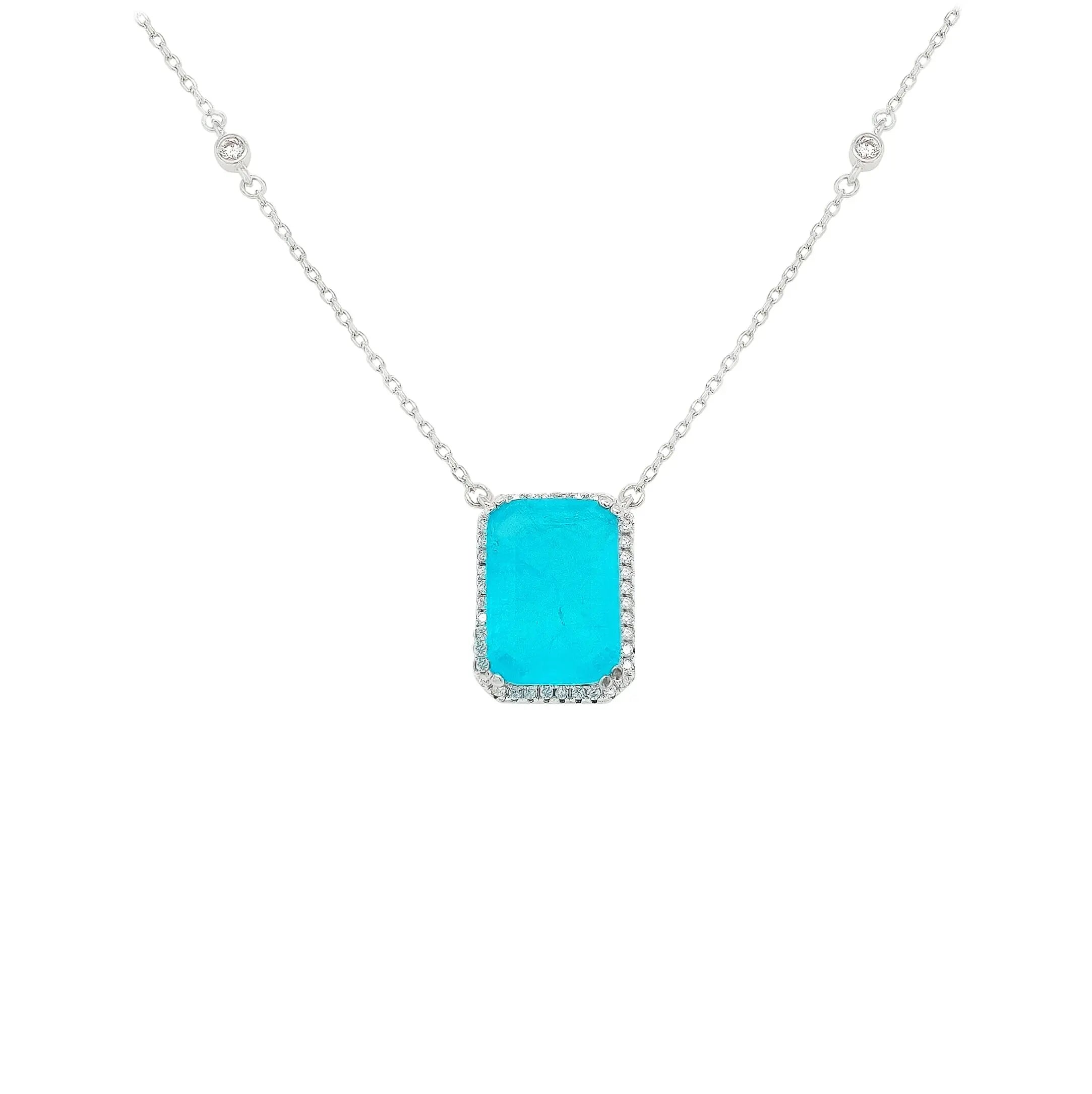 Asfour Crystal Necklaces With  Aqua & Clear Zircon NK0026-M-Silver