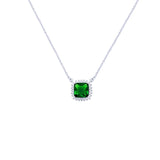 Asfour Sterling Silver 925 Chain With A Green Square Bezel Pendant