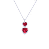Asfour Sterling Silver 925 Chain With A Heart-shaped Pendant Encrusted With Red Lobes