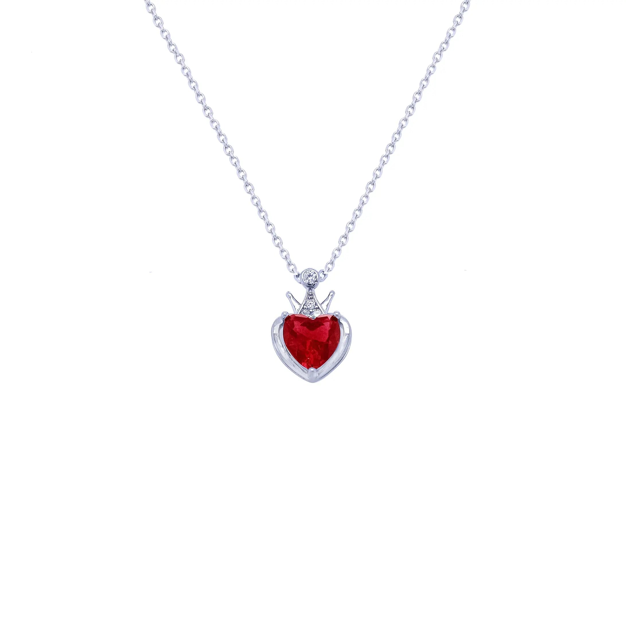 Asfour Sterling Silver 925 Chain With Red Heart Design Pendant