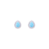 Asfour Stud Earrings made of 925 sterling silver, with a pear design, inlaid with a Aquamarine zircon Stone and decorated with zircon Stones