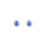 Asfour Stud Earrings made of 925 sterling silver, with a pear design, inlaid with a Blue zircon Stone and decorated with zircon Stones