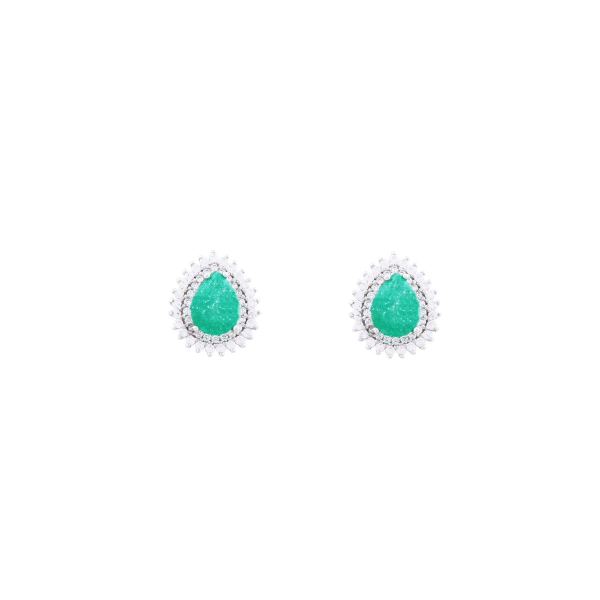 Asfour Stud Earrings made of 925 sterling silver, with a pear design, inlaid with a Green zircon Stone and decorated with zircon Stones