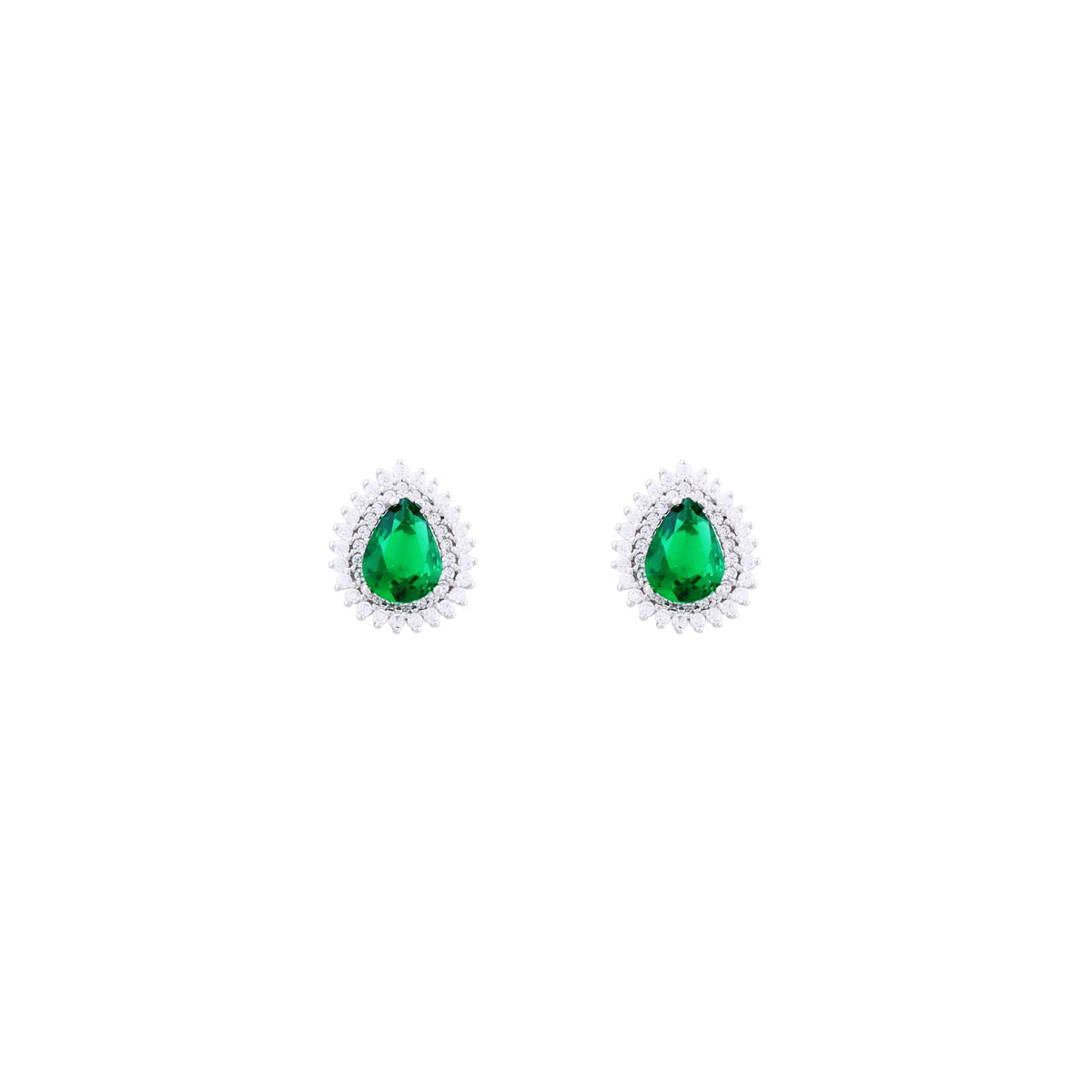 Asfour Stud Earrings made of 925 sterling silver, with a pear design, inlaid with a Green zircon Stone and decorated with zircon Stones