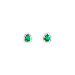 Asfour Stud Earrings made of 925 sterling silver, with a pear design, inlaid with a Green zircon Stone and decorated with zircon Stones