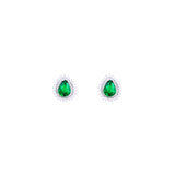 Asfour Stud Earrings made of 925 sterling silver, with a pear design, inlaid with a Green zircon Stone and decorated with zircon Stones