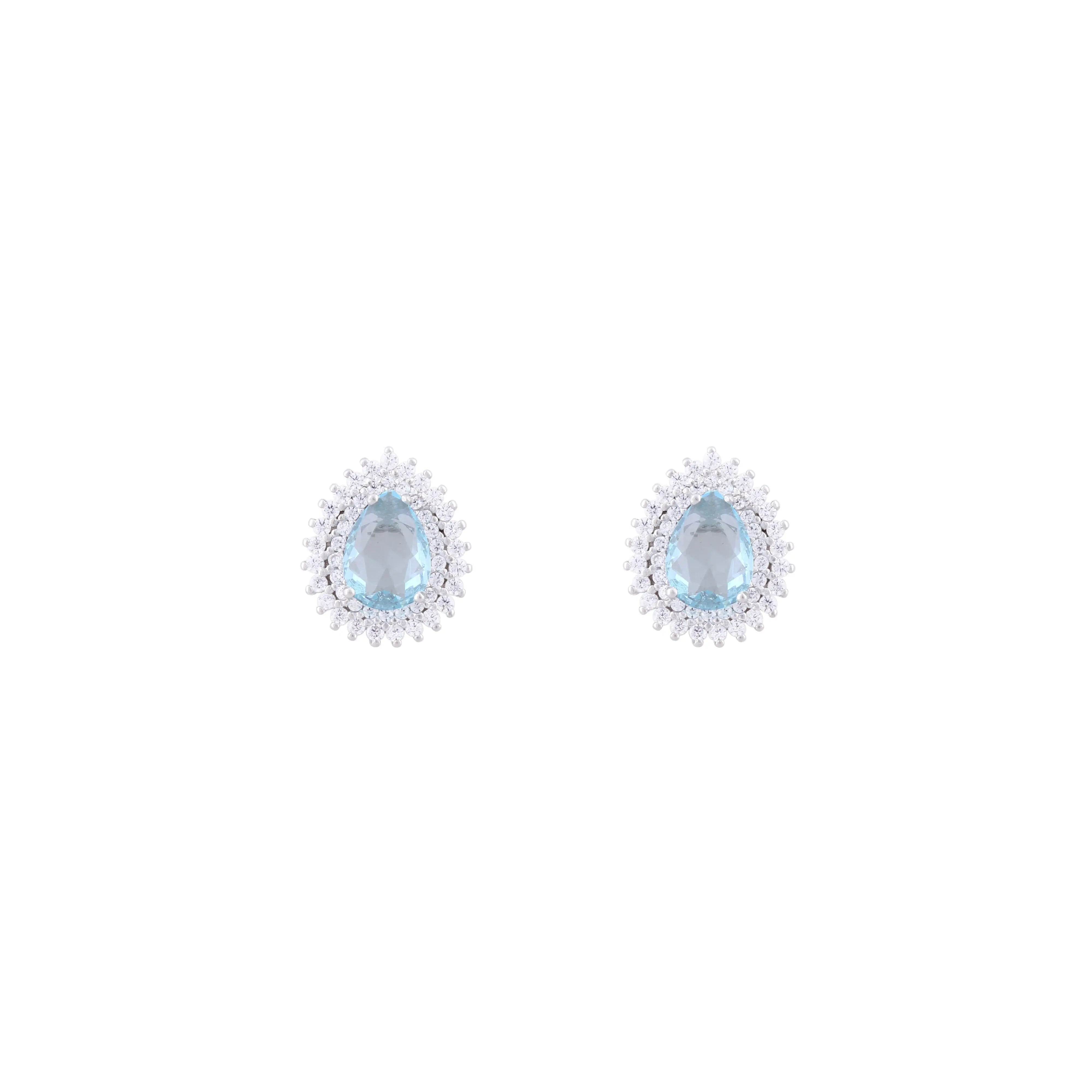 Asfour Stud Earrings made of 925 sterling silver, with a pear design, inlaid with a Light Rose zircon Stone and decorated with zircon Stones