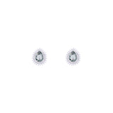 Asfour Stud Earrings made of 925 sterling silver, with a pear design, inlaid with a Olivine zircon Stone and decorated with zircon Stones