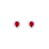 Asfour Stud Earrings made of 925 sterling silver, with a pear design, inlaid with a red zircon Stone and decorated with zircon Stones