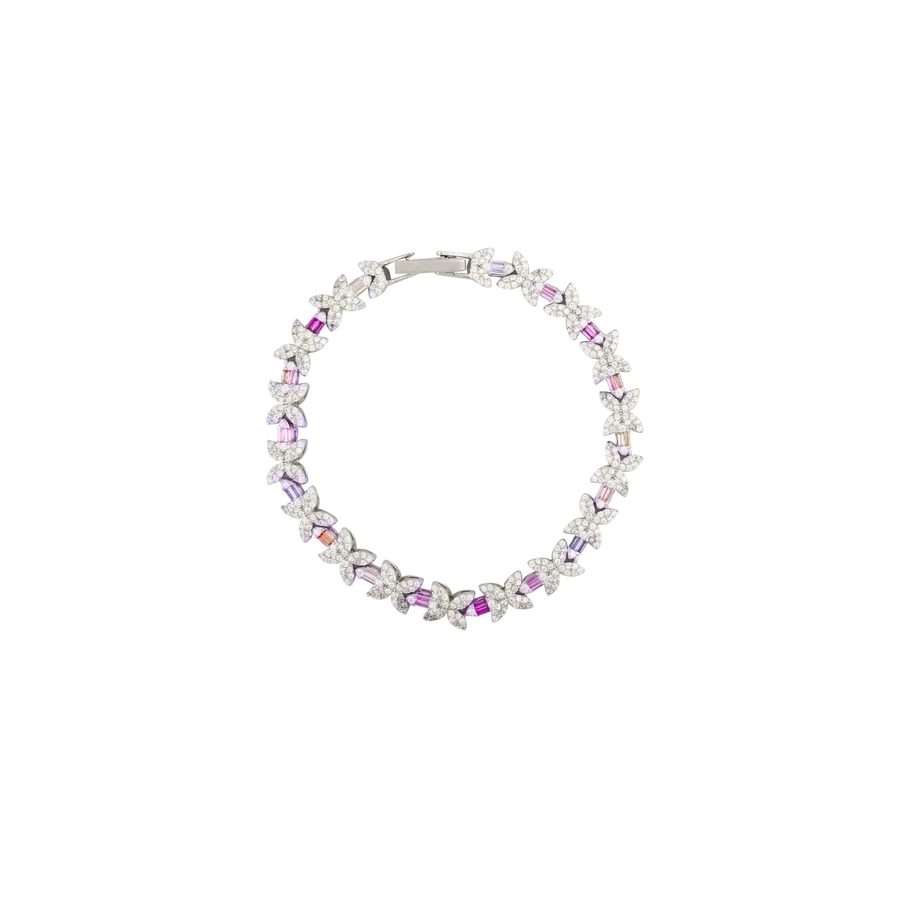 Asfour Tennis Bracelet In 925 Sterling Silver Stone Zircon Square And Round Asfour