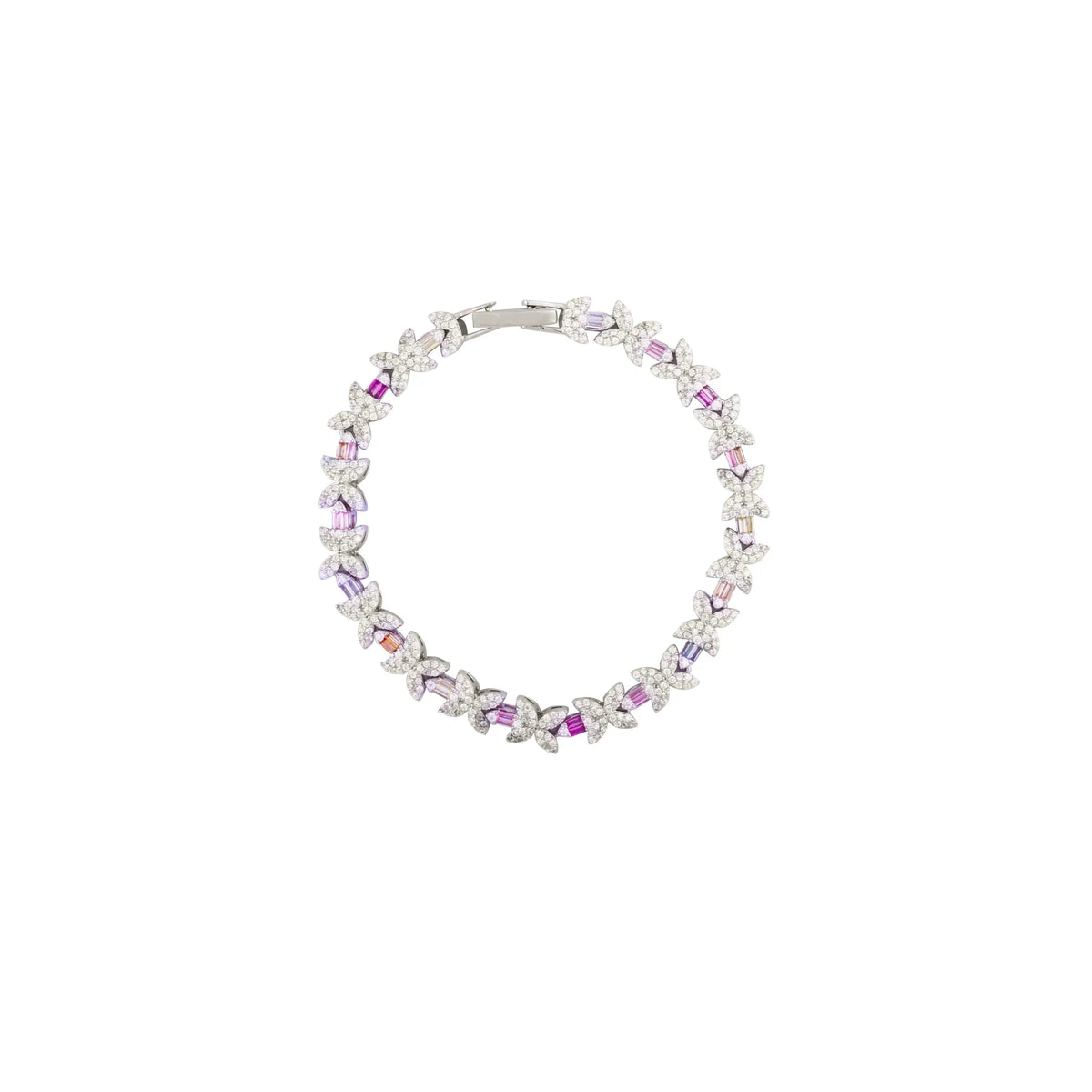 Asfour Tennis Bracelet In 925 Sterling Silver Stone Zircon Square And Round Asfour