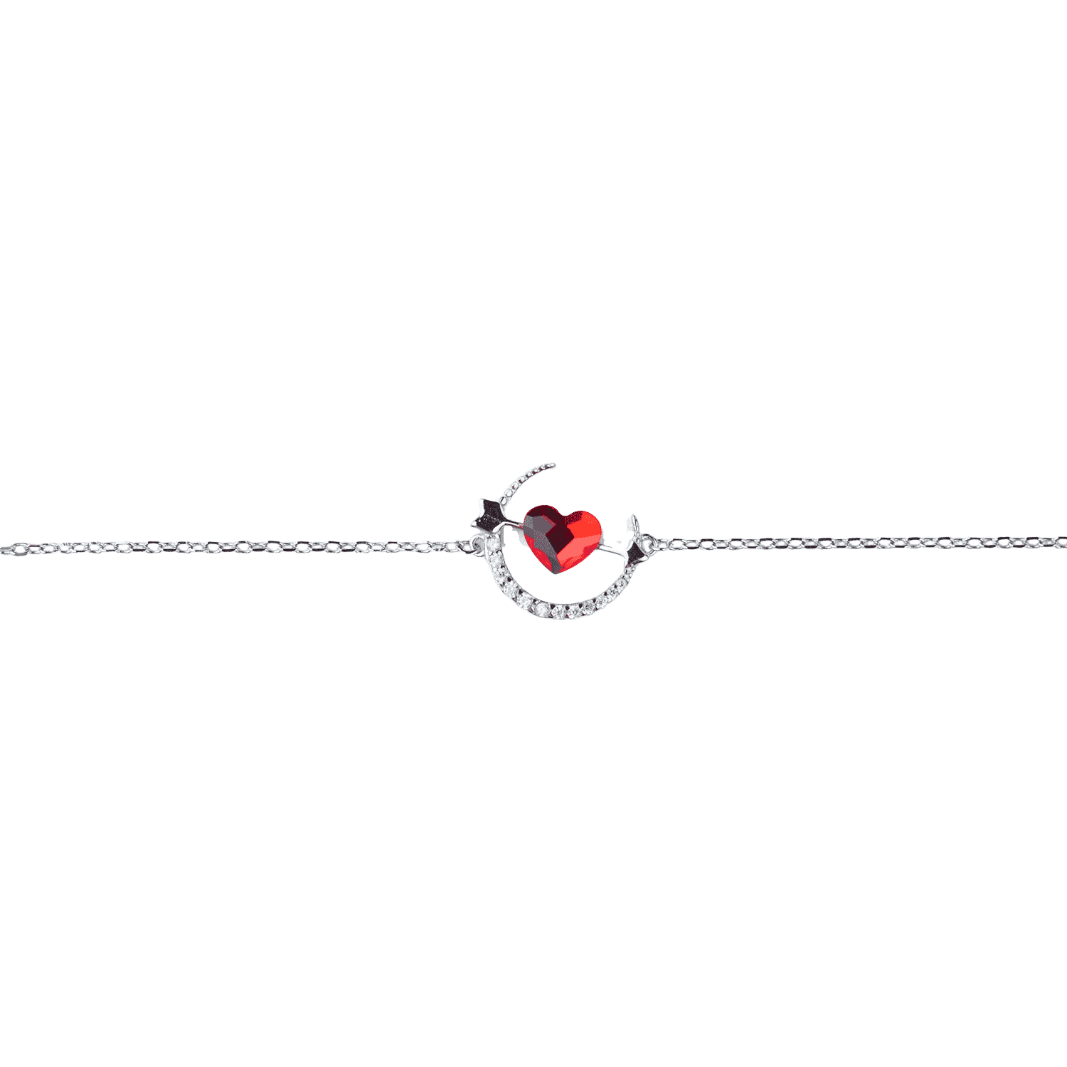 Asfour rounded + heart Zircon Stone 925 Silver Chain-Bracelet - B1918-R