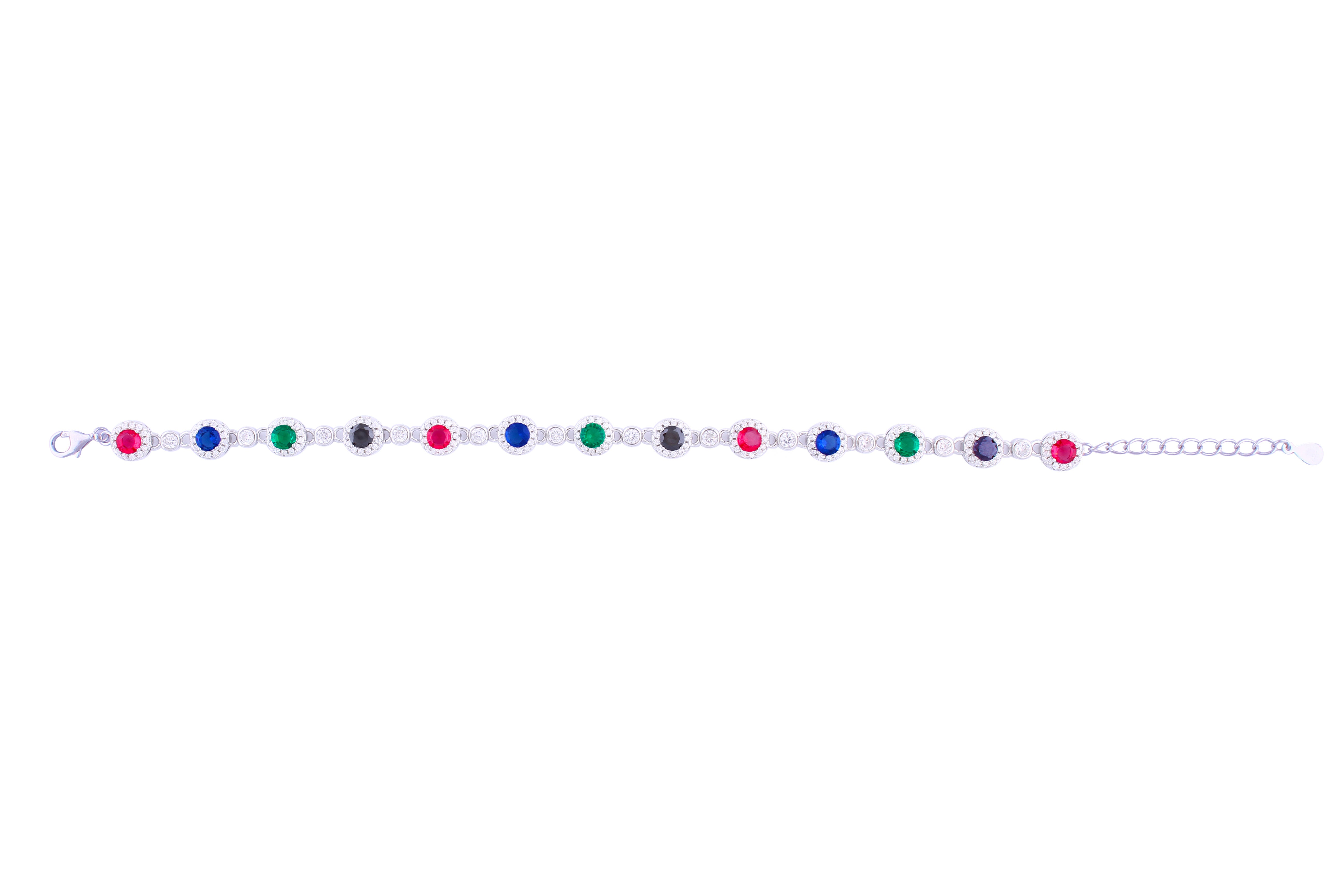 Asfour Crystal Tennis Bracelet With Multi Color Round Design In 925 Sterling Silver BD0005-K