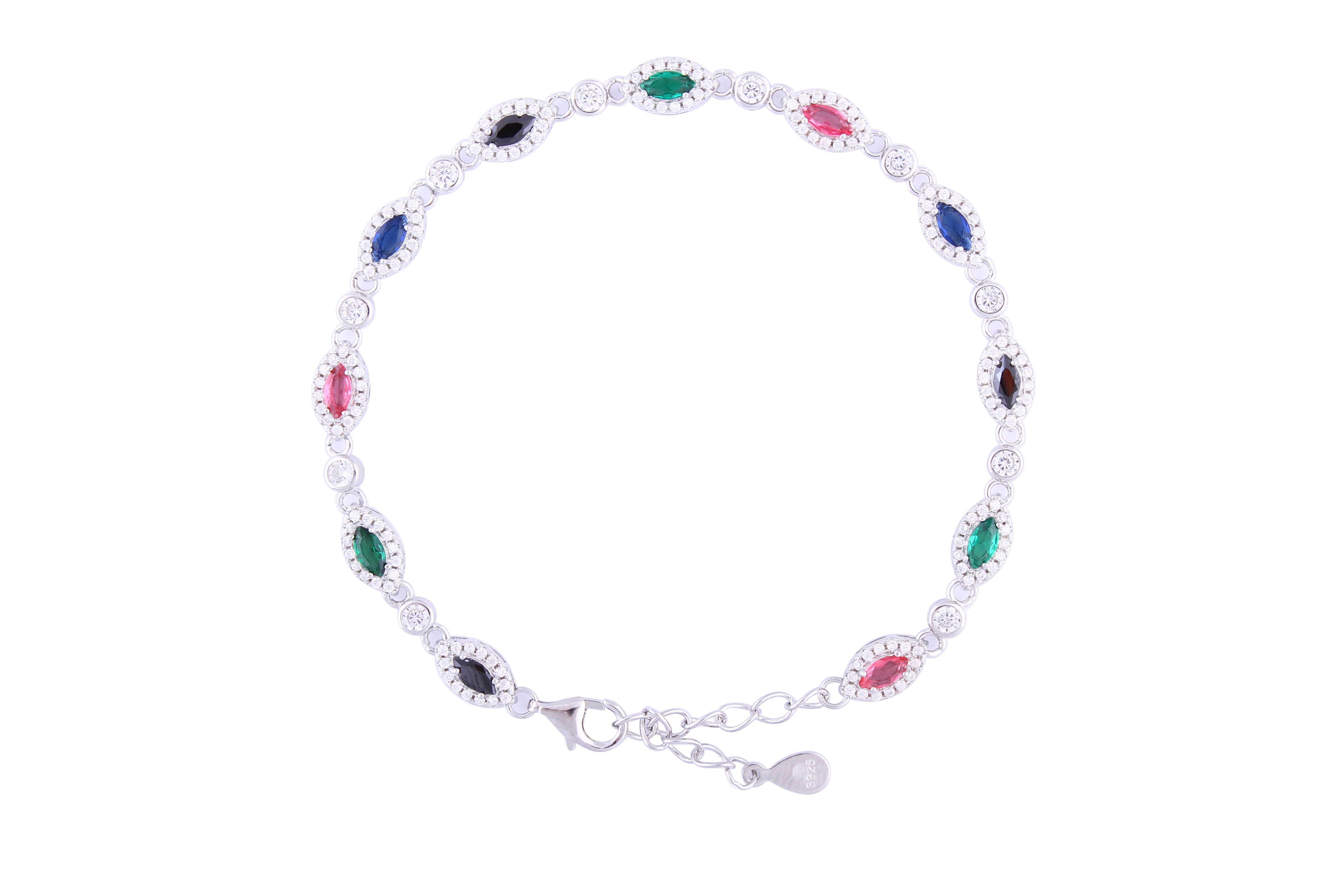 Asfour Crystal Tennis Bracelet With Multi Color Marquise Design In 925 Sterling Silver BD0008-K