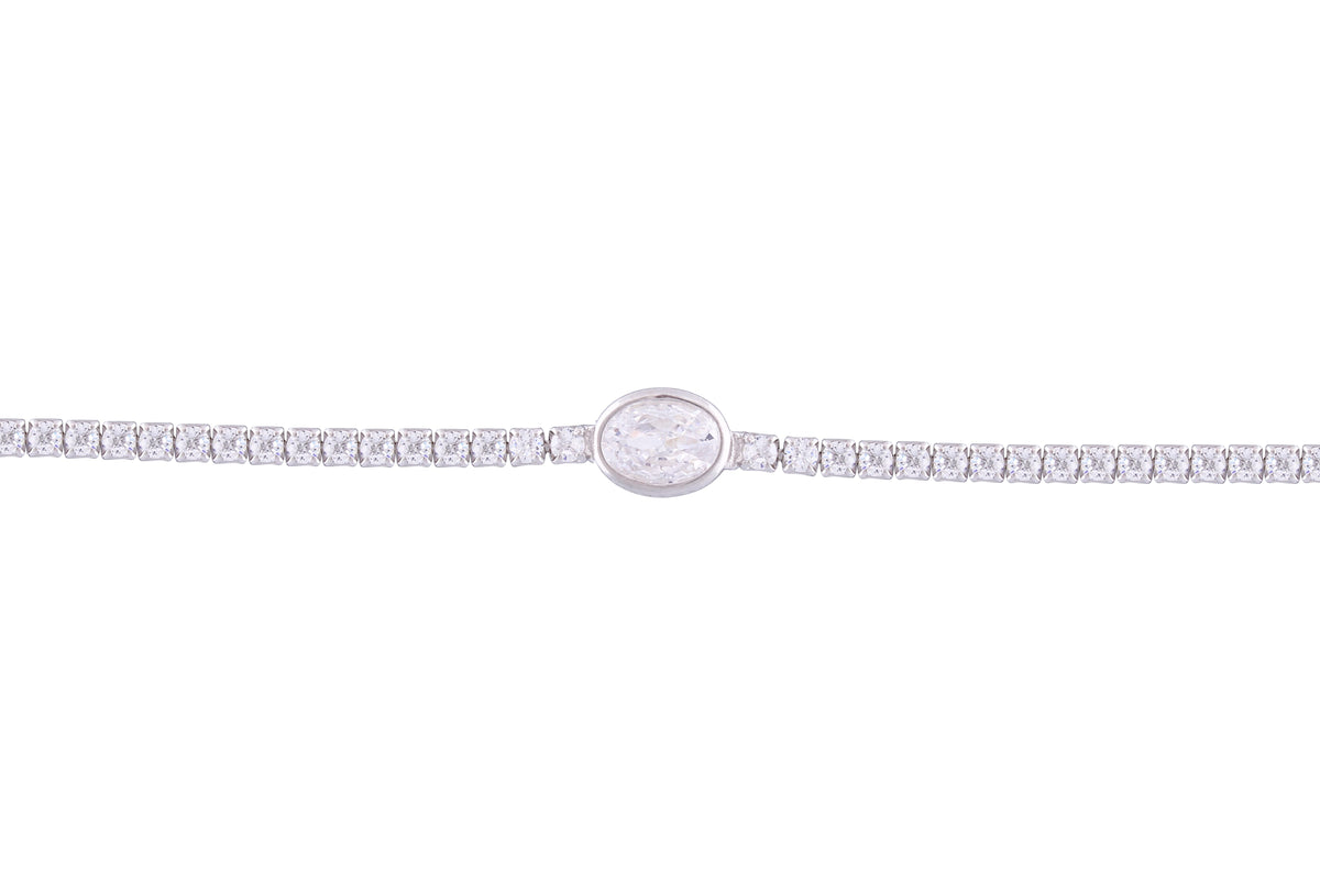 Asfour Crystal Tennis Bracelet With Oval Zircon Stones In 925 Sterling Silver-BD0009-W