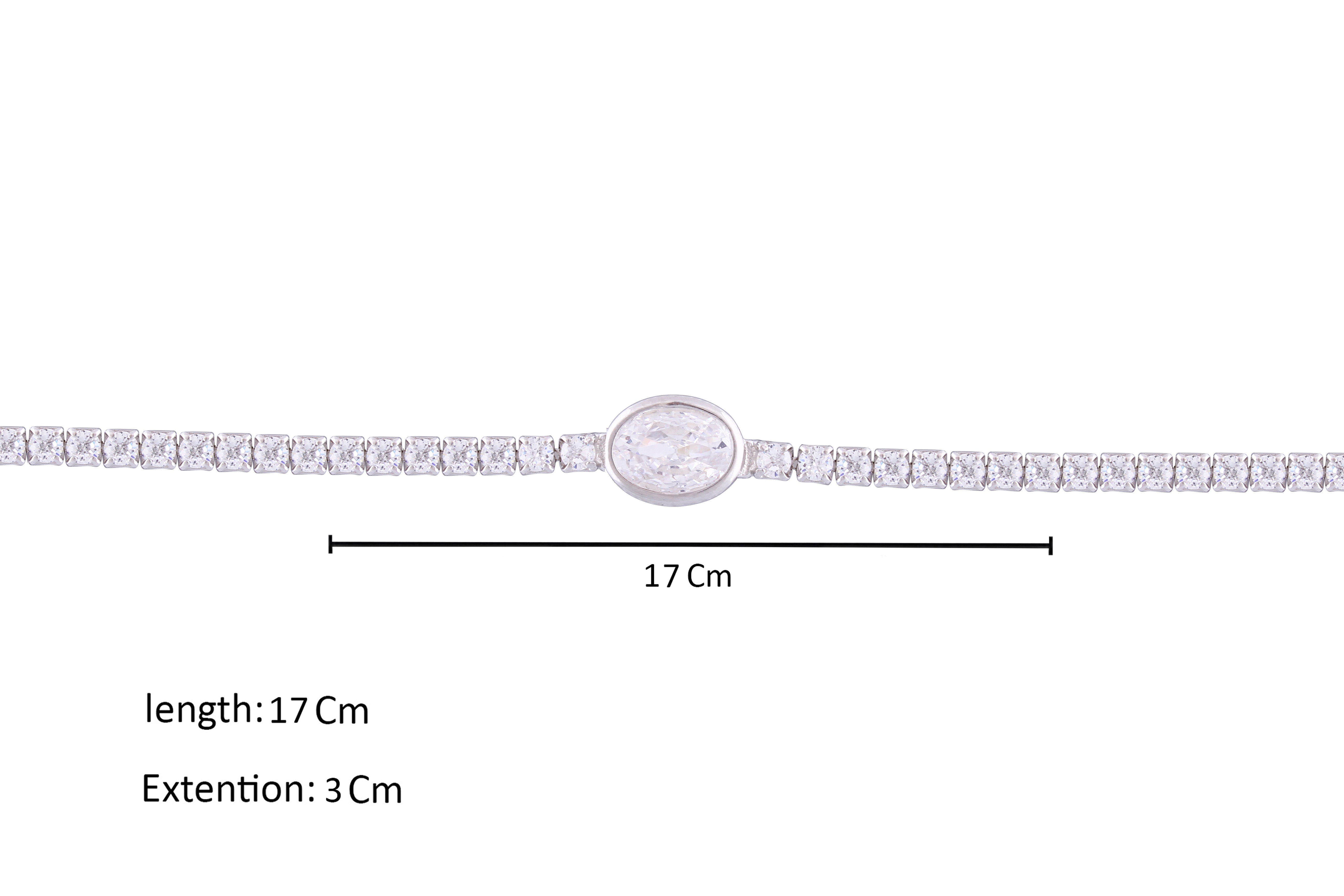 Asfour Crystal Tennis Bracelet With Oval Zircon Stones In 925 Sterling Silver-BD0009-W