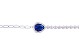 Asfour Crystal Paperclip Tennis Bracelet With Blue Pear Design In 925 Sterling Silver-BD0013-BW