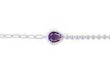 Asfour Crystal Paperclip Tennis Bracelet With Tenzanite Pear Design In 925 Sterling Silver-BD0013-NW