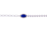Asfour Crystal Paperclip Tennis Bracelet With Blue Marquise Design In 925 Sterling Silver-BD0014-BW