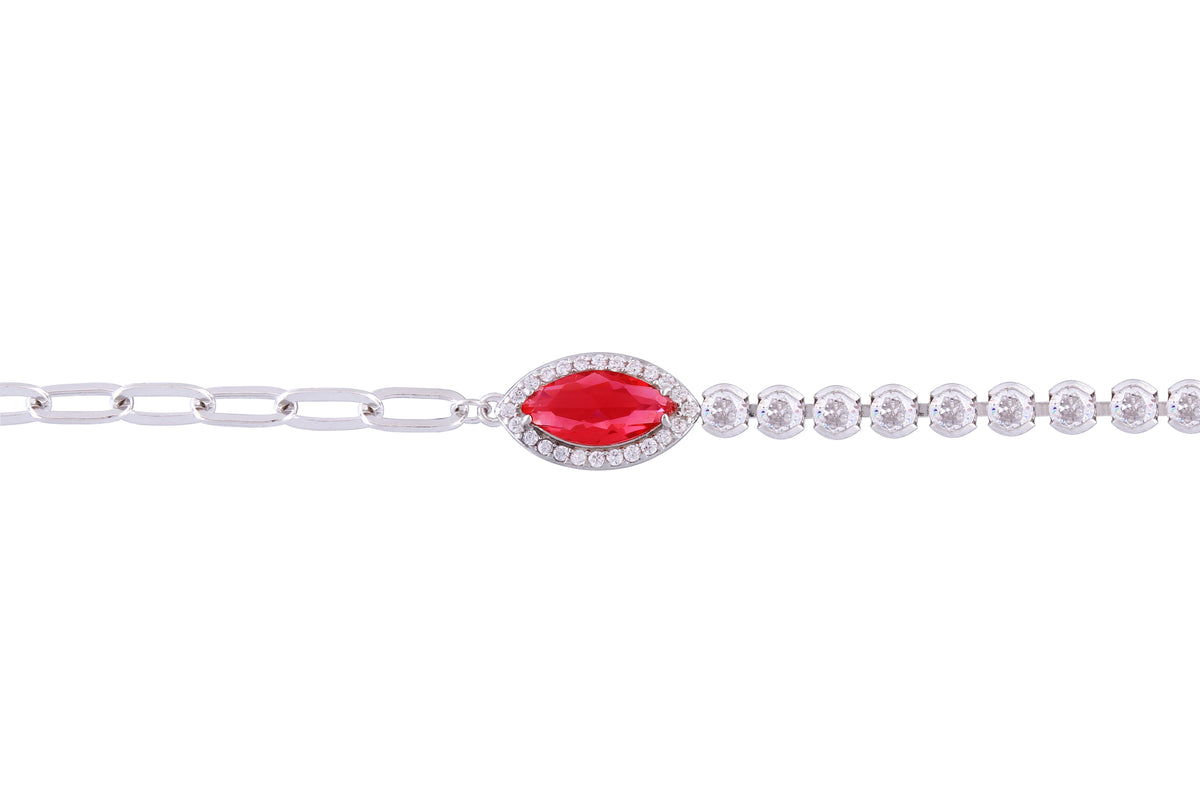 Asfour Crystal Paperclip Tennis Bracelet With Dark Rose Marquise Stone In 925 Sterling Silver-BD0014-O5W